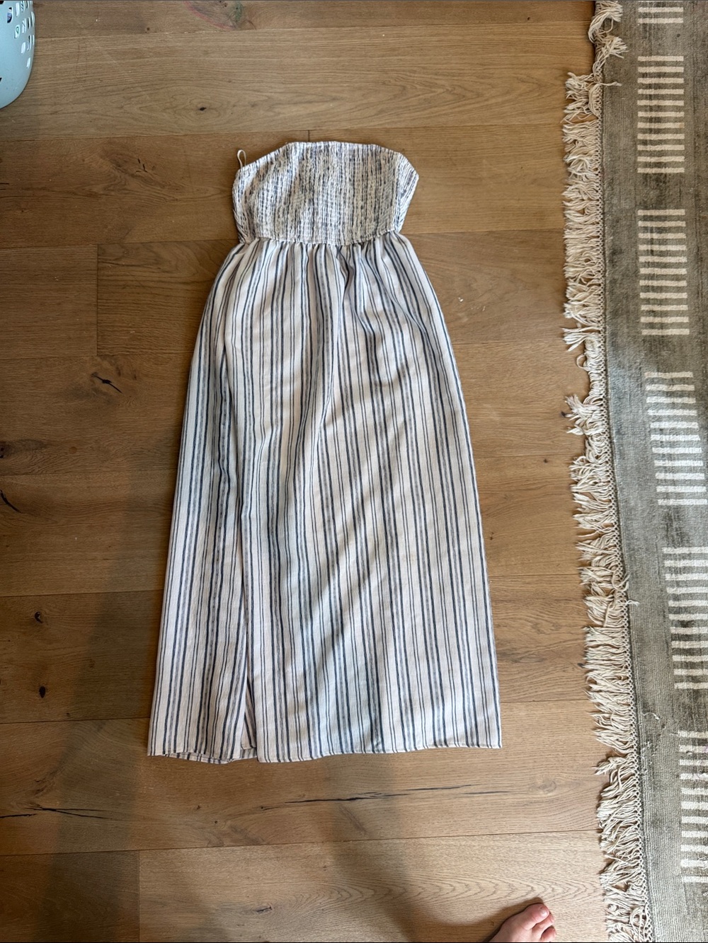 Striped Strapless Maxi Dress in White and Black
